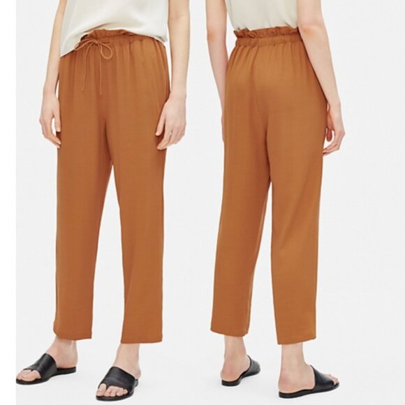 Eileen Fisher Musk Tencel Viscose Crepe Drawstring Straight Ankle Pant S Rust - Picture 1 of 8